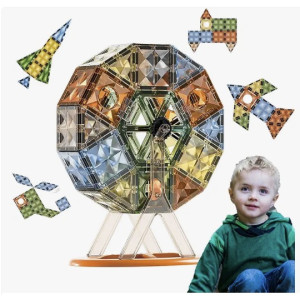 磁性瓷砖 60 片套装 儿童 3D 磁铁积木益智 STEM 玩具,适合儿童学龄前(55 片)